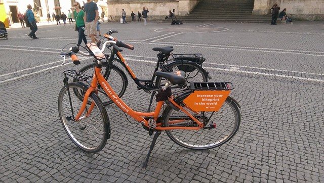 two Orange Donkey Republic Bikes used to Bike tour Germany
