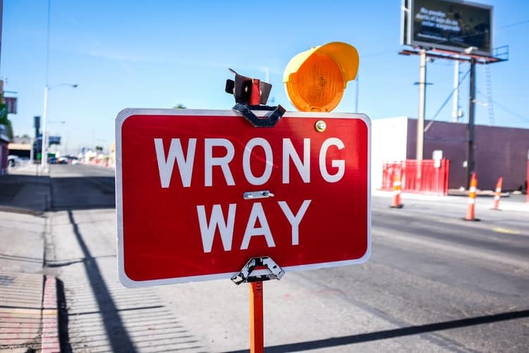 A wrong way sign helping you deal with failure