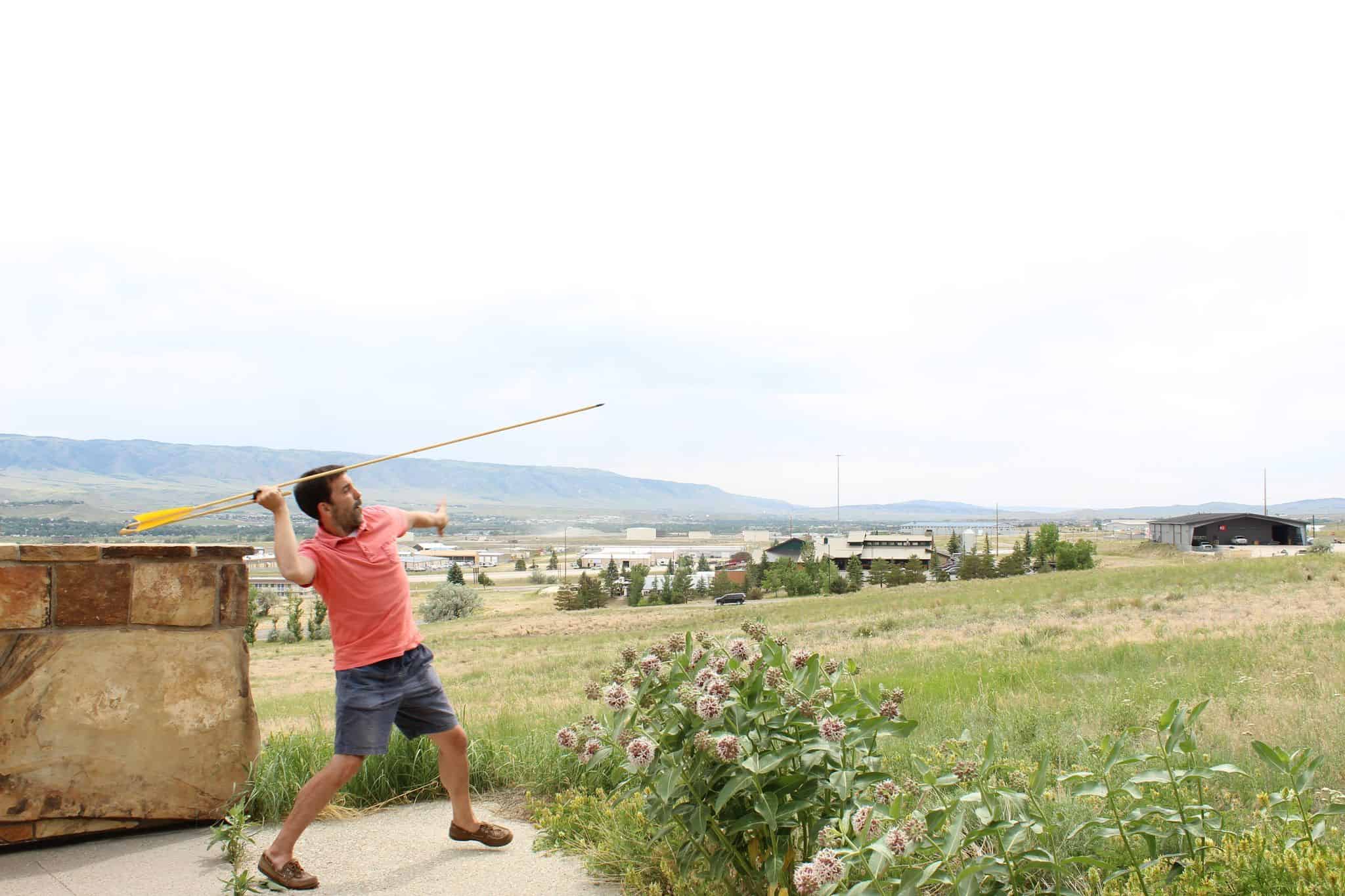 Eric Gamble Throwing an atlatl in Casper, Wyoming