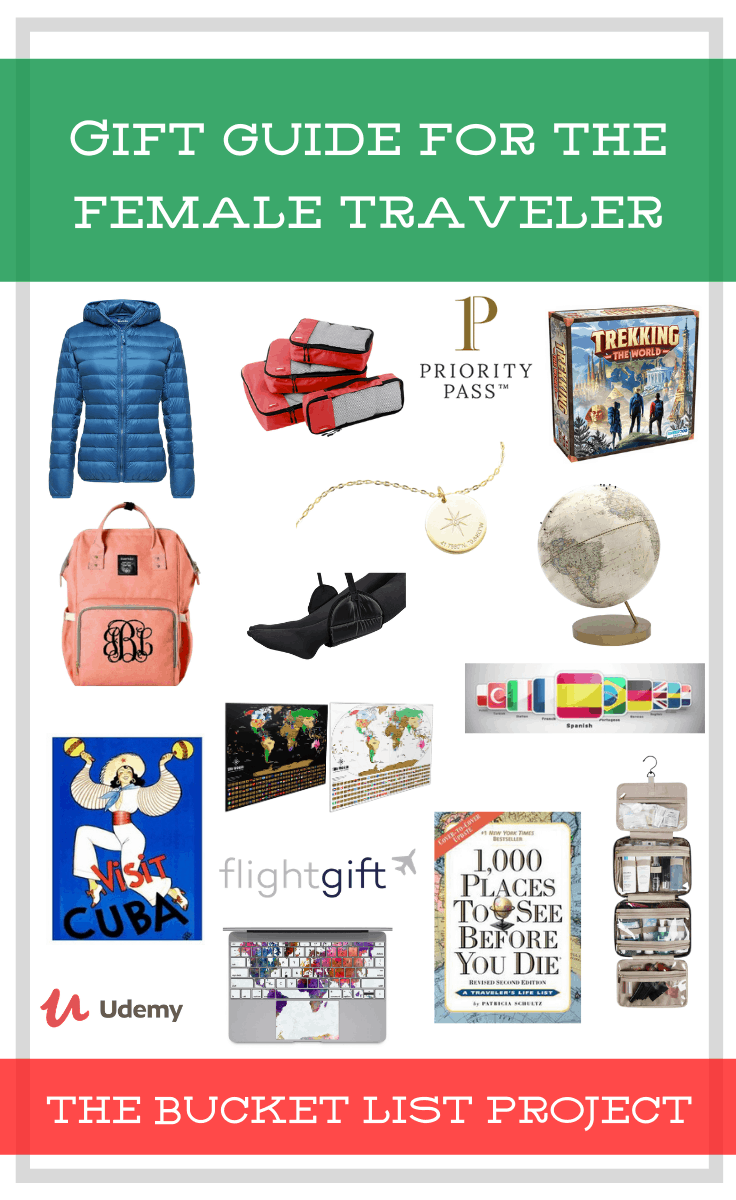 Pinterest Picture of the Gift Guide for the Female Traveler from the Bucket List Project