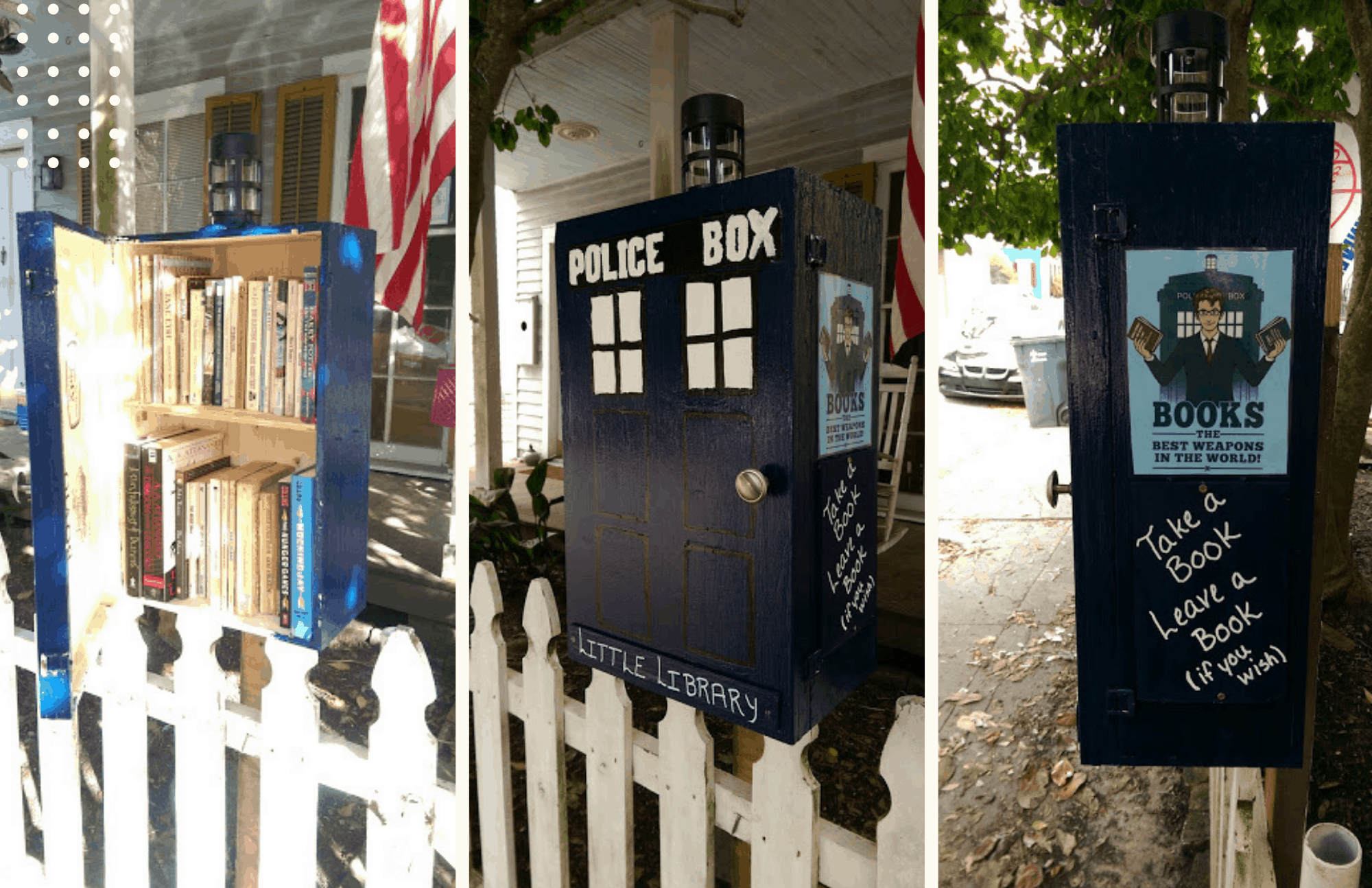 A Tardis style Little Library that leaked and ultimately broke