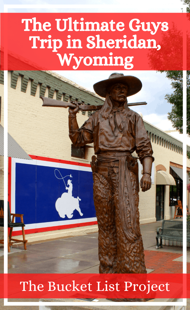 Pinterest Picture showing the Bozeman Man Statue as one of the things to do in the Ultimate Guide to Sheridan Wyoming